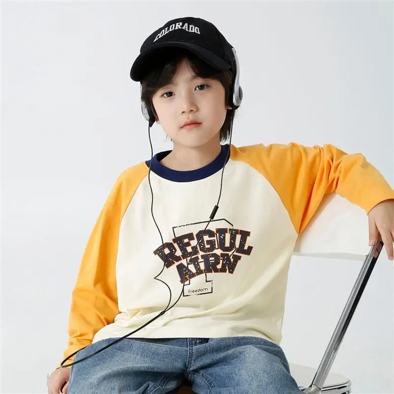 Kids Korean Style Long Sleeve T-Shirt White Black Raglan Sleeve
