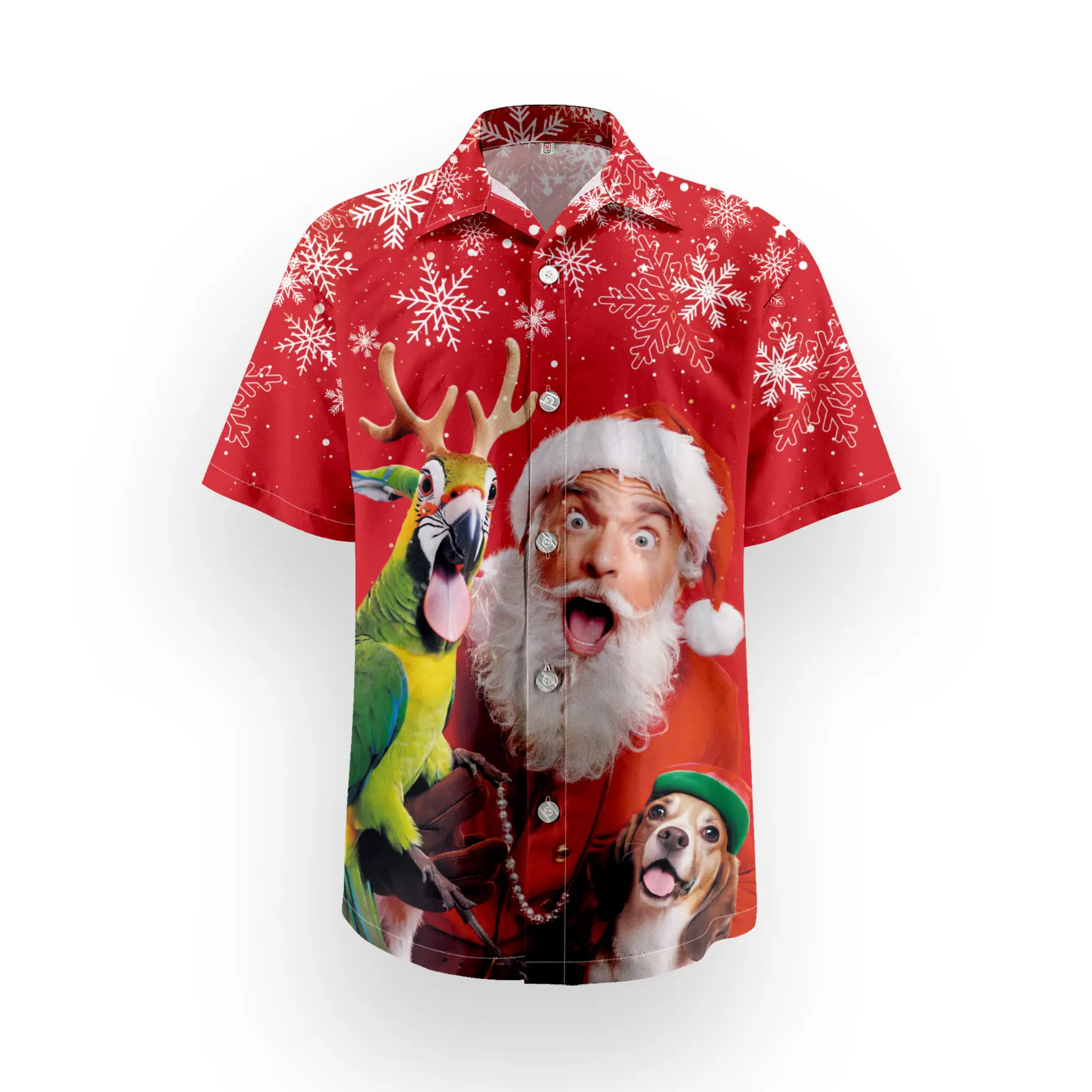 Hawaiian Men's Christmas Deer & Santa Shirt Red