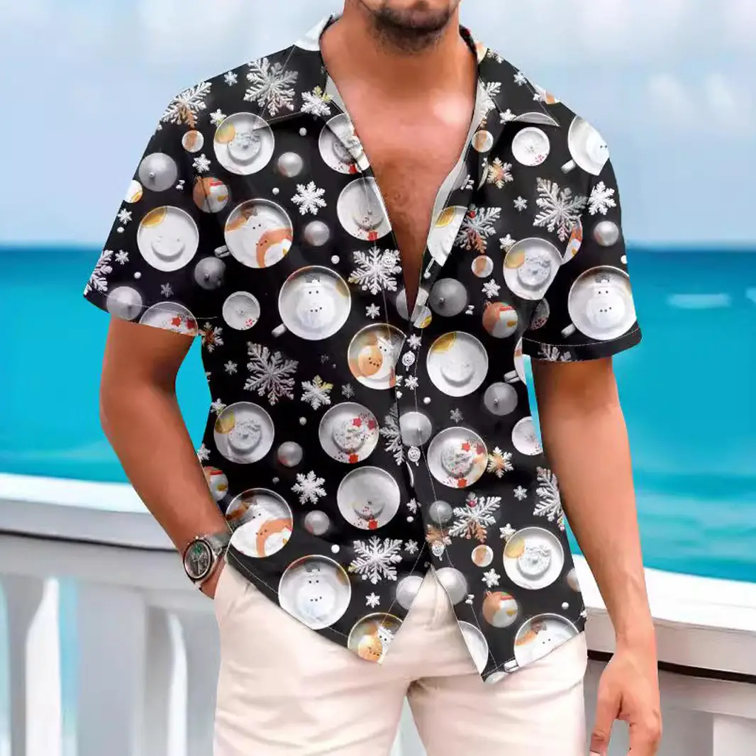 Hawaiian Men's Christmas Deer & Santa Shirt Red