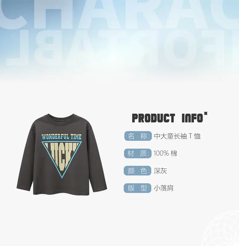 Grey Long Sleeve T-Shirt for Boys Autumn Wear — feature 1