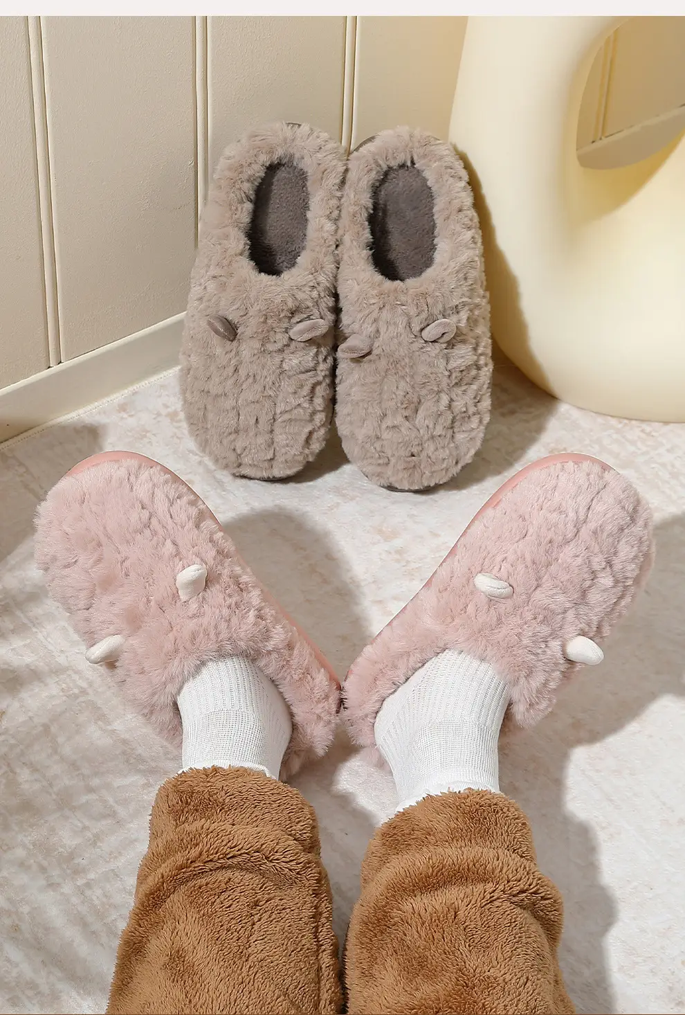 Women's Cotton Slippers for Autumn and Winter, New Plush Indoor Non-Slip Warm Home Slippers with Thick Soles, Couple's Fleece-Lined Cotton Slippers for Men — feature 14