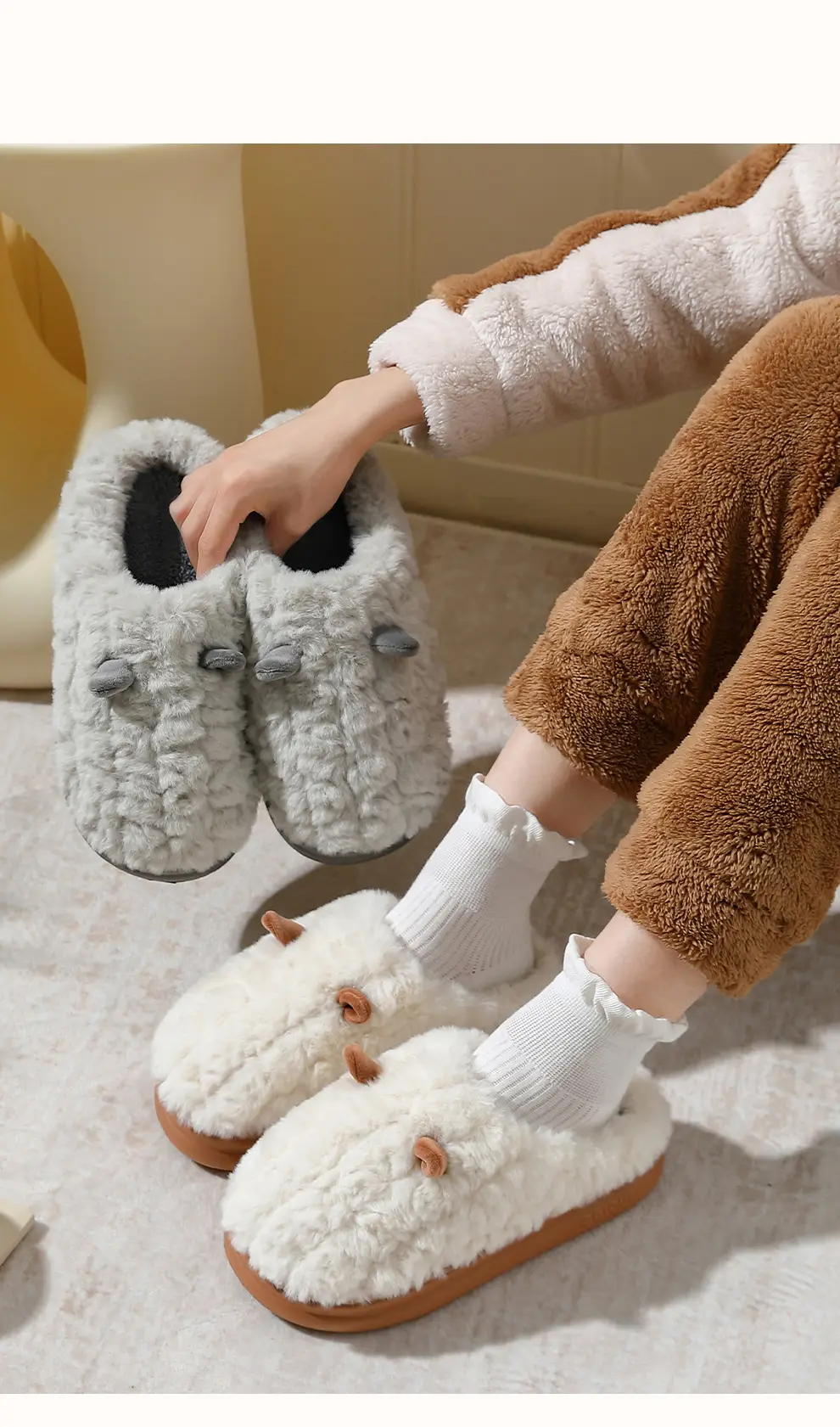 Women's Cotton Slippers for Autumn and Winter, New Plush Indoor Non-Slip Warm Home Slippers with Thick Soles, Couple's Fleece-Lined Cotton Slippers for Men — feature 23