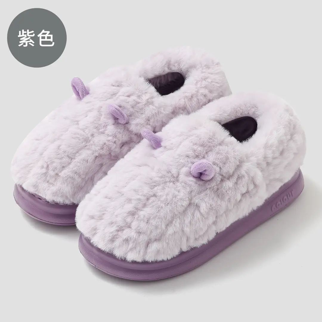 Women's Cotton Slippers for Autumn and Winter, New Plush Indoor Non-Slip Warm Home Slippers with Thick Soles, Couple's Fleece-Lined Cotton Slippers for Men - Image 11