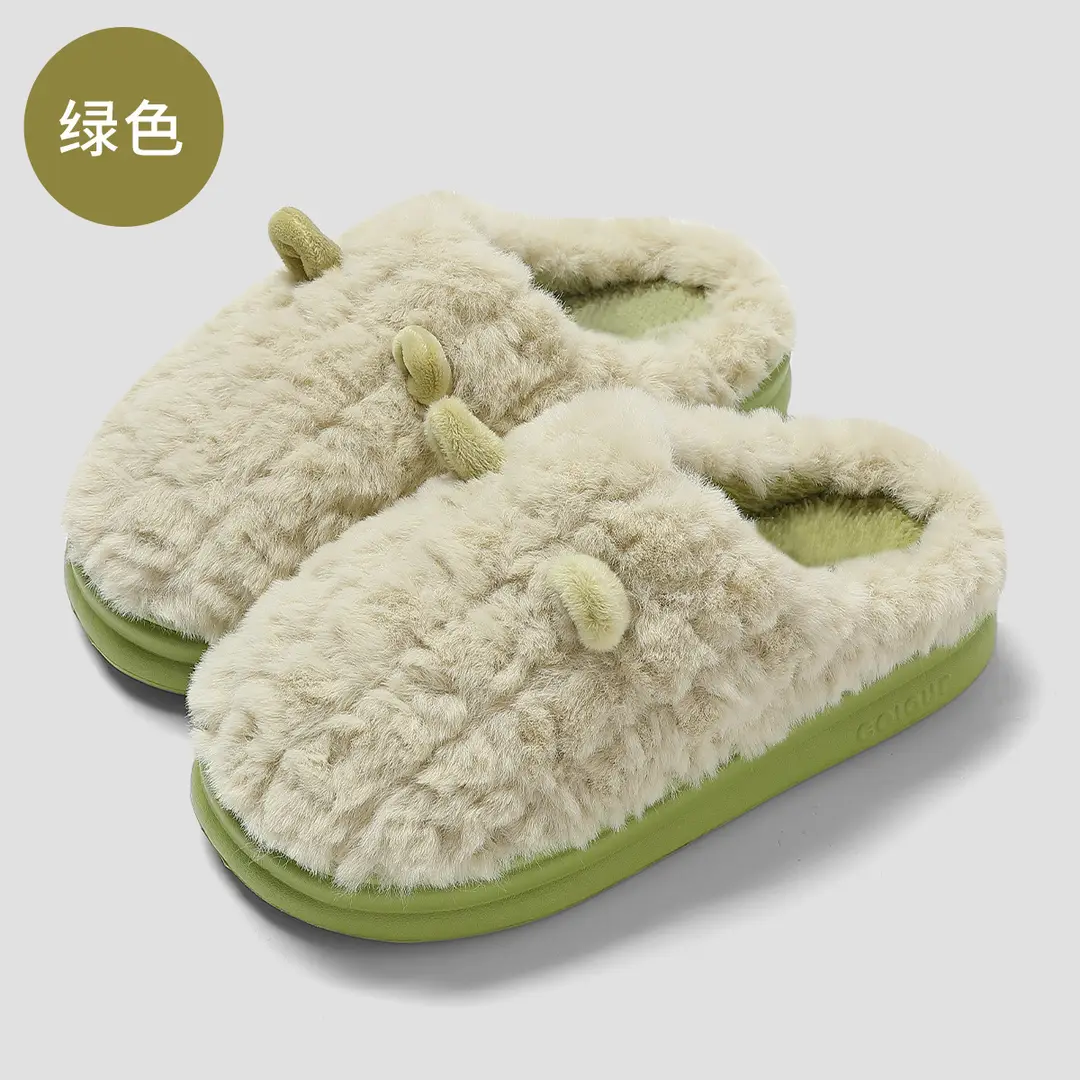 Women's Cotton Slippers for Autumn and Winter, New Plush Indoor Non-Slip Warm Home Slippers with Thick Soles, Couple's Fleece-Lined Cotton Slippers for Men - Image 2