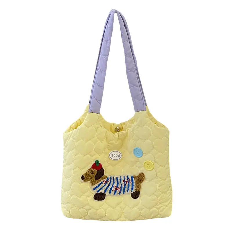 Cute Puppy Embroidered Yellow Shoulder Bag for Girls