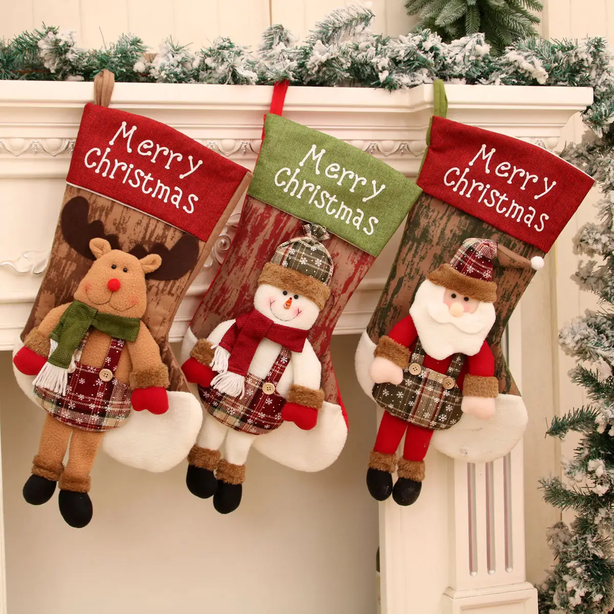 Christmas Multi-Color Embroidered Stocking with Deer & Tree Design — feature 13
