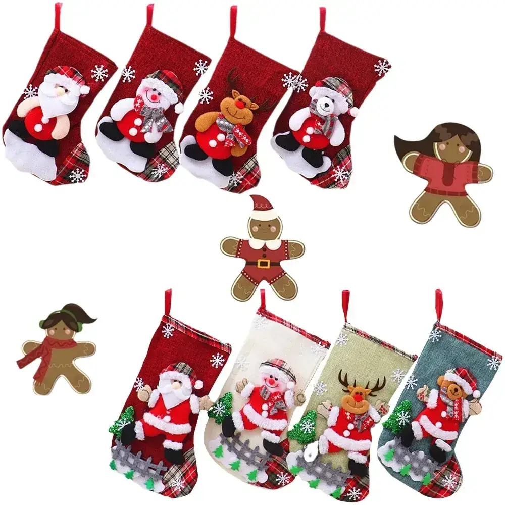 Christmas Multi-Color Embroidered Stocking with Deer & Tree Design - Image 2