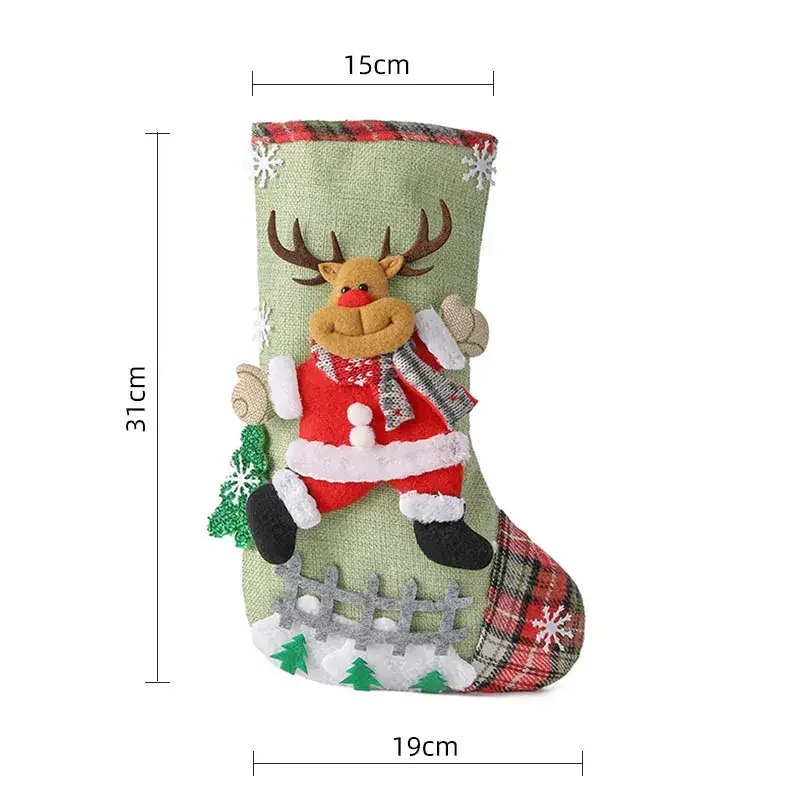 Christmas Multi-Color Embroidered Stocking with Deer & Tree Design - Image 38