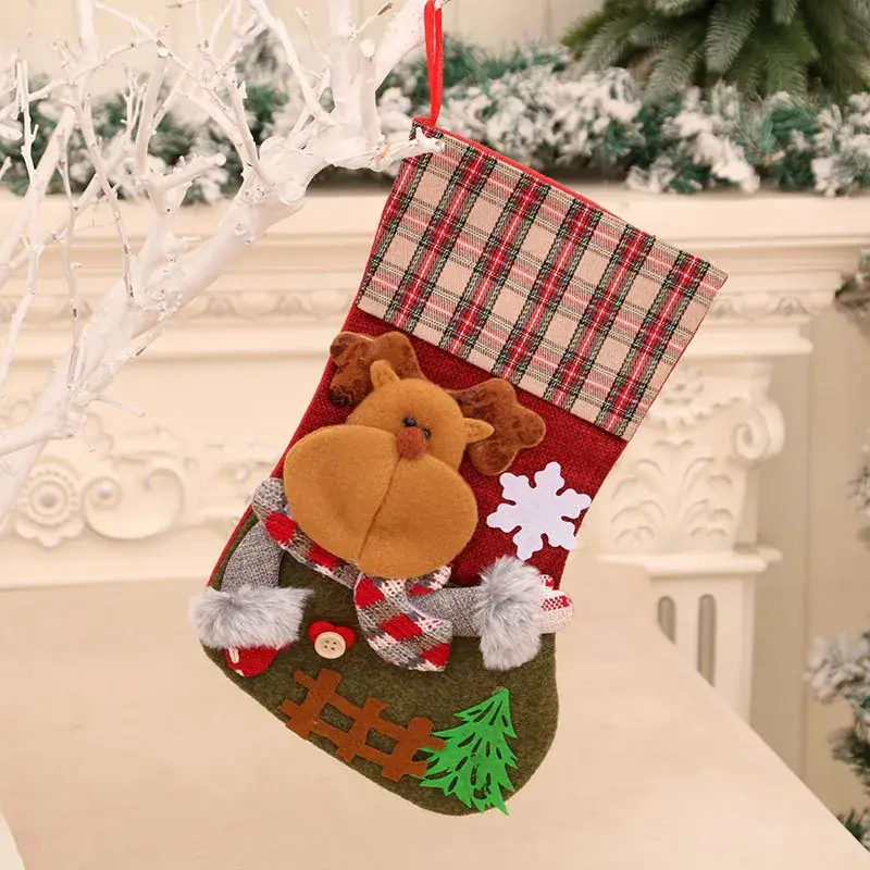 Christmas Multi-Color Embroidered Stocking with Deer & Tree Design - Image 42