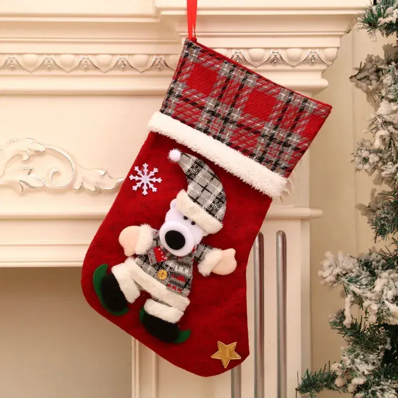 Christmas Multi-Color Embroidered Stocking with Deer & Tree Design - Image 46