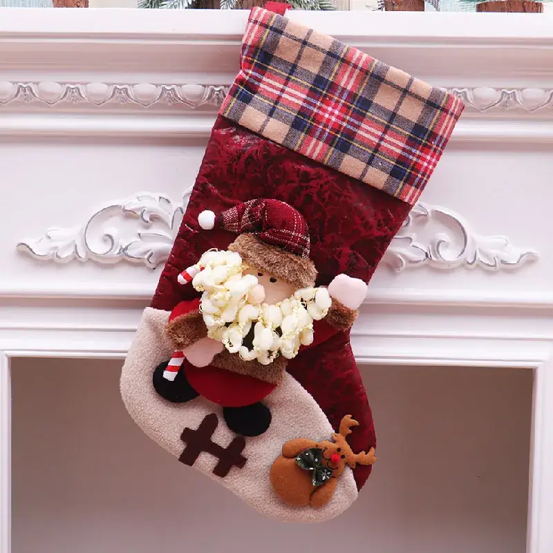 Christmas Multi-Color Embroidered Stocking with Deer & Tree Design - Image 47