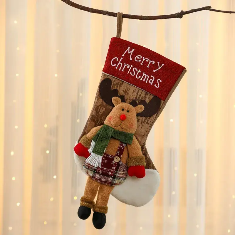 Christmas Multi-Color Embroidered Stocking with Deer & Tree Design - Image 52