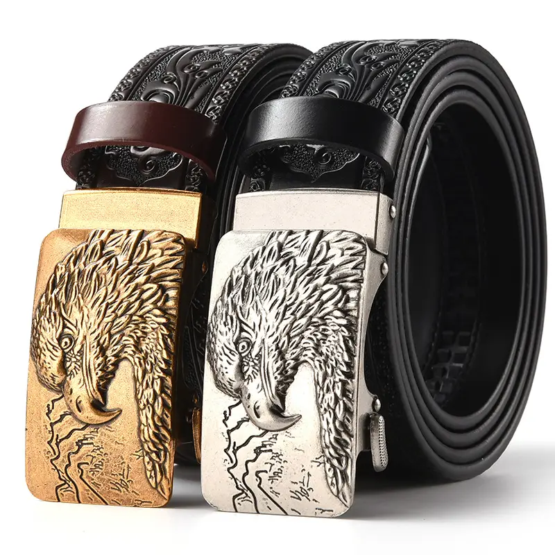 Men's Leather Belt with Gold Carved Buckle - Image 41