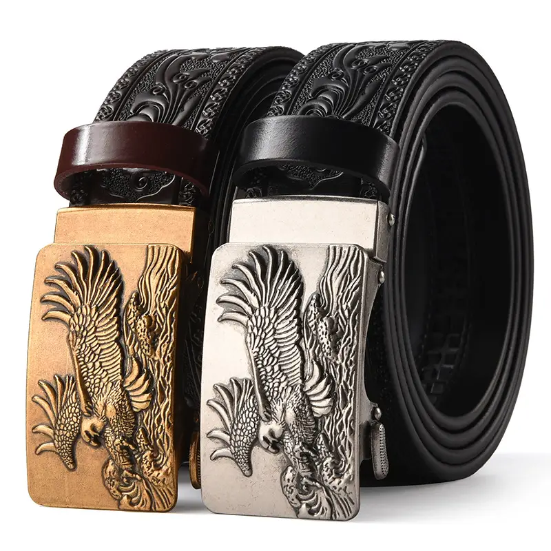 Men's Leather Belt with Gold Carved Buckle — feature 10