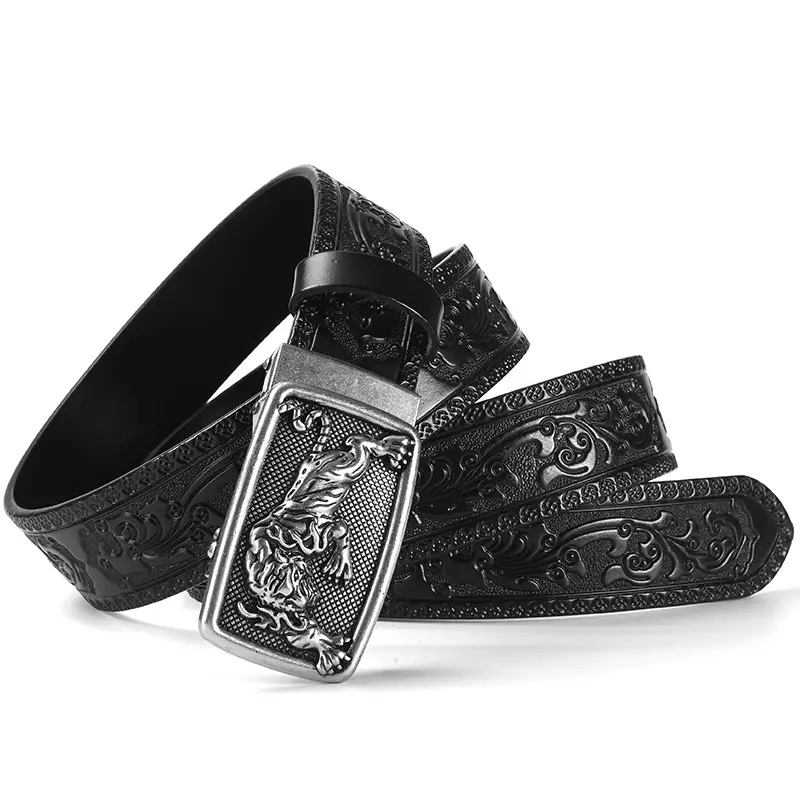 Men's Leather Belt with Gold Carved Buckle — feature 12