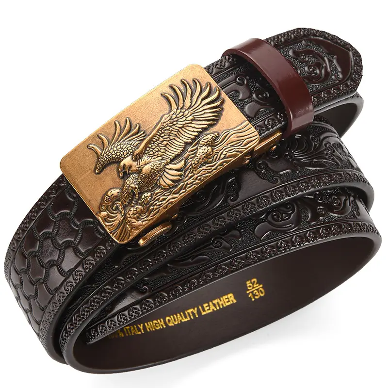 Men's Leather Belt with Gold Carved Buckle — feature 14