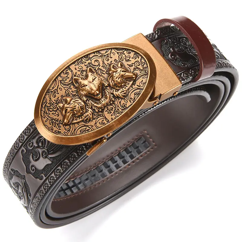 Men's Leather Belt with Gold Carved Buckle — feature 16