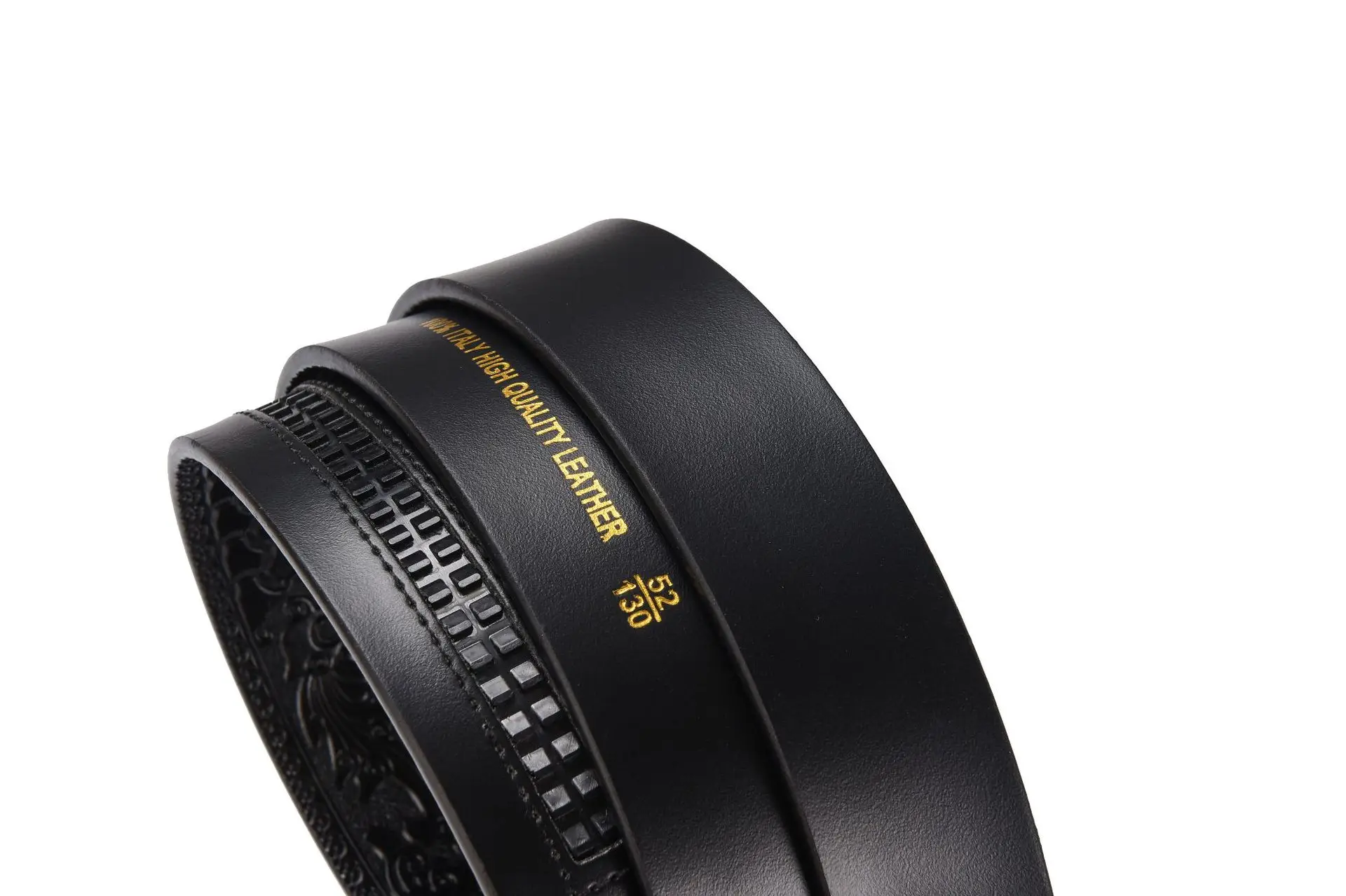 Men's Leather Belt with Gold Carved Buckle — feature 17