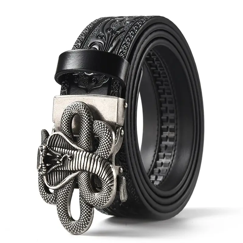 Men's Leather Belt with Gold Carved Buckle - Image 11