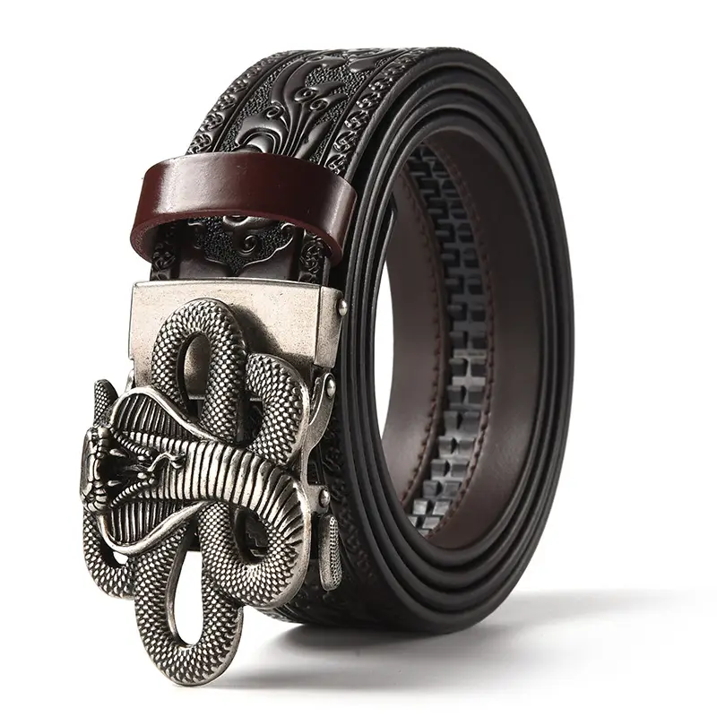 Men's Leather Belt with Gold Carved Buckle - Image 12