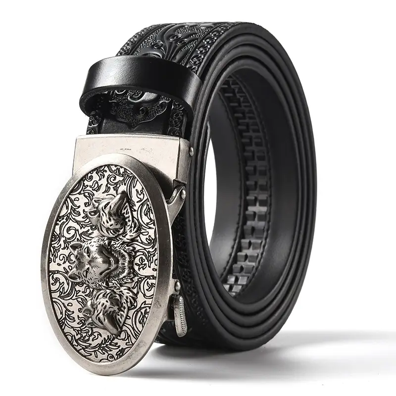 Men's Leather Belt with Gold Carved Buckle - Image 15