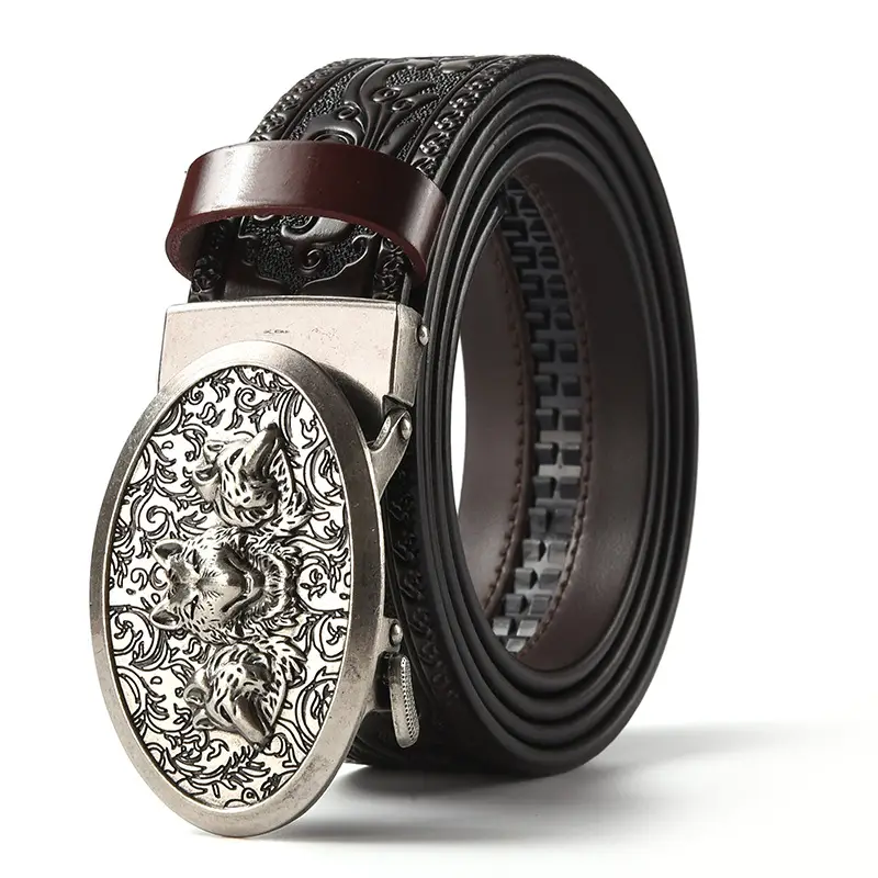 Men's Leather Belt with Gold Carved Buckle - Image 16