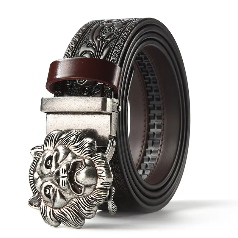 Men's Leather Belt with Gold Carved Buckle - Image 24