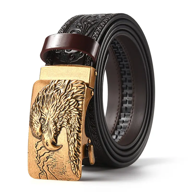 Men's Leather Belt with Gold Carved Buckle - Image 26
