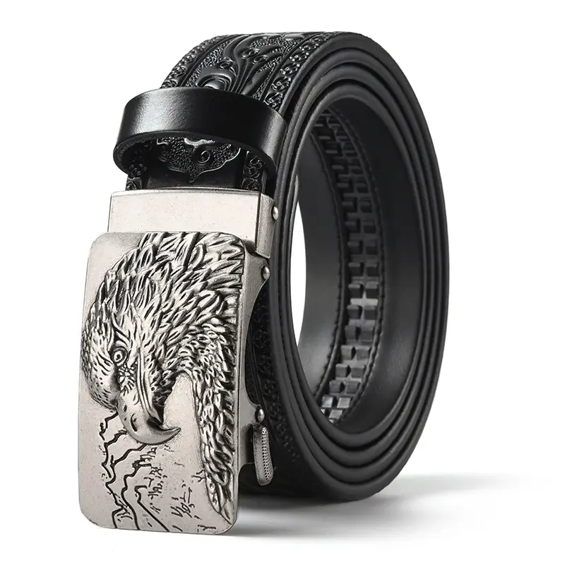 Men's Leather Belt with Gold Carved Buckle - Image 27
