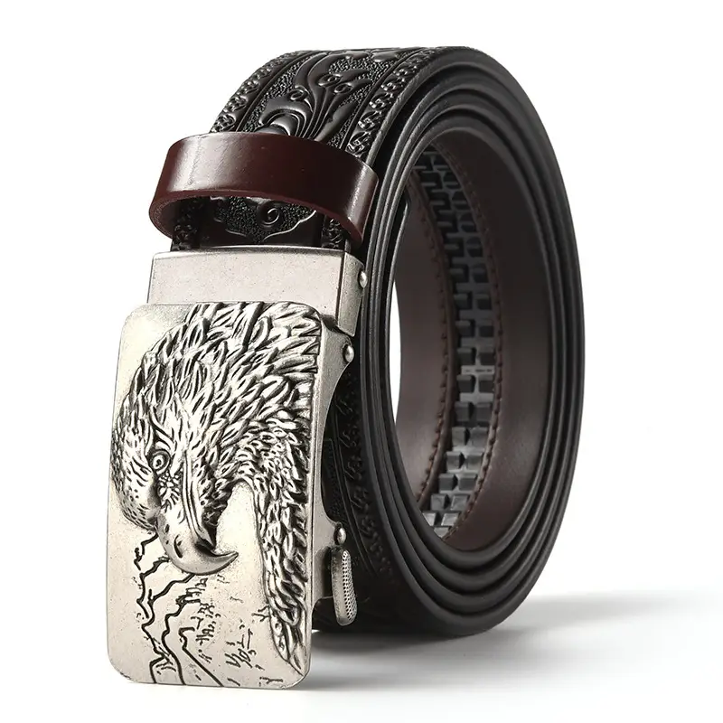 Men's Leather Belt with Gold Carved Buckle - Image 28