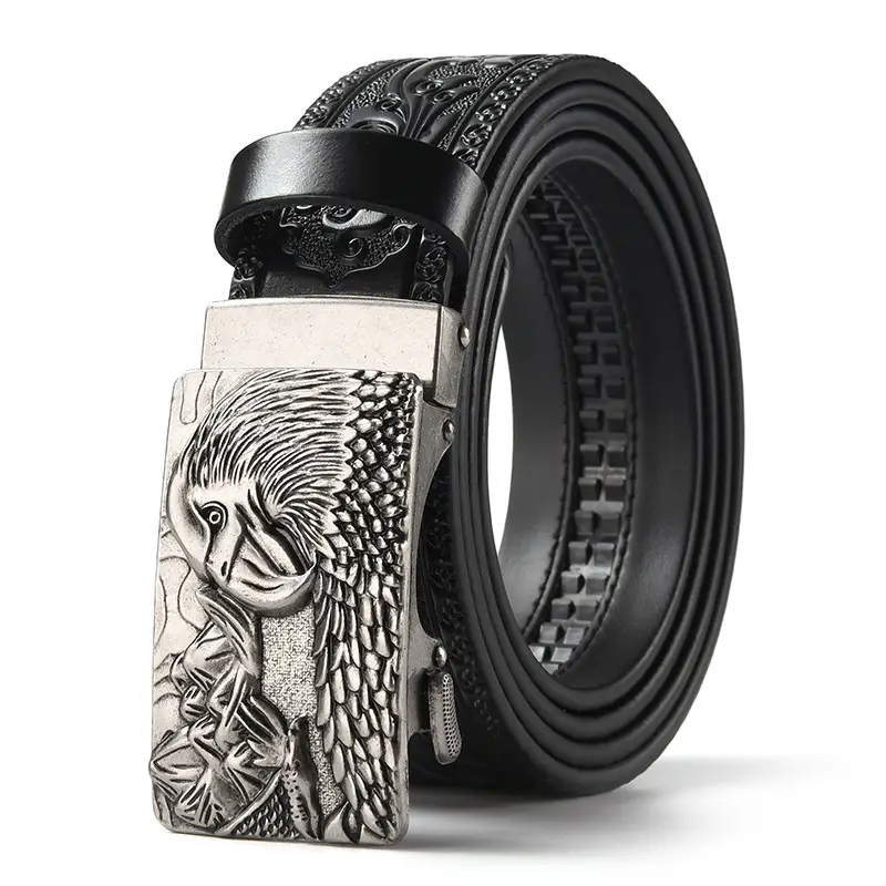 Men's Leather Belt with Gold Carved Buckle - Image 31
