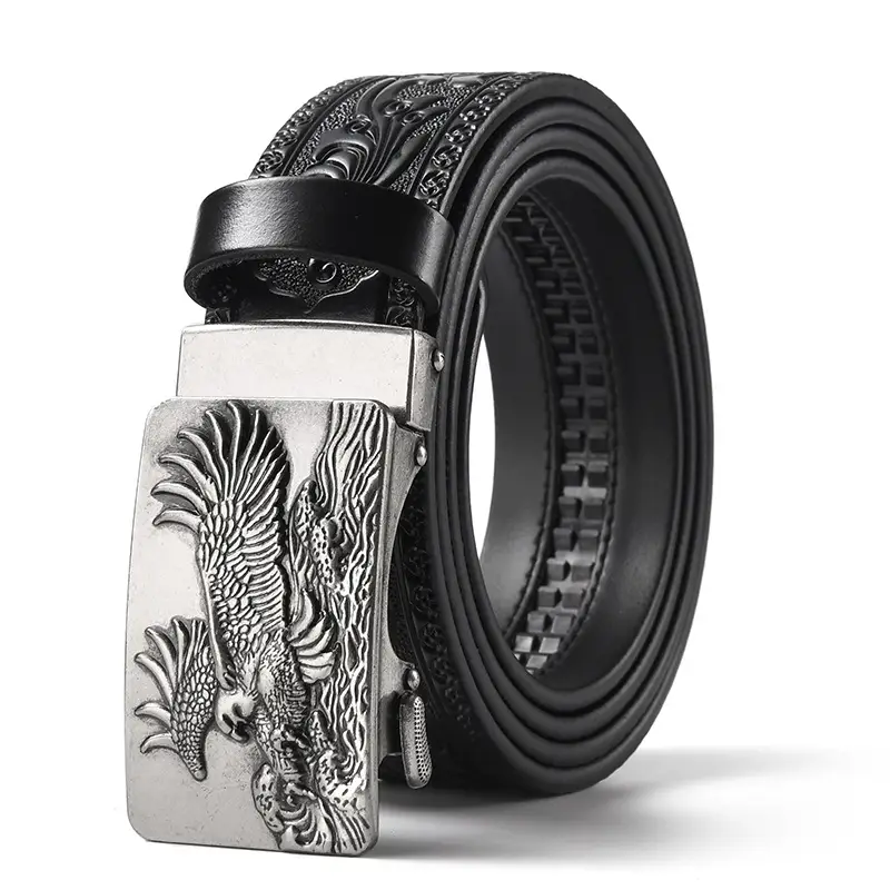 Men's Leather Belt with Gold Carved Buckle - Image 35