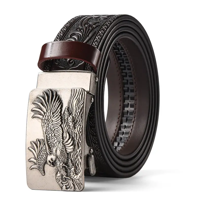 Men's Leather Belt with Gold Carved Buckle - Image 36