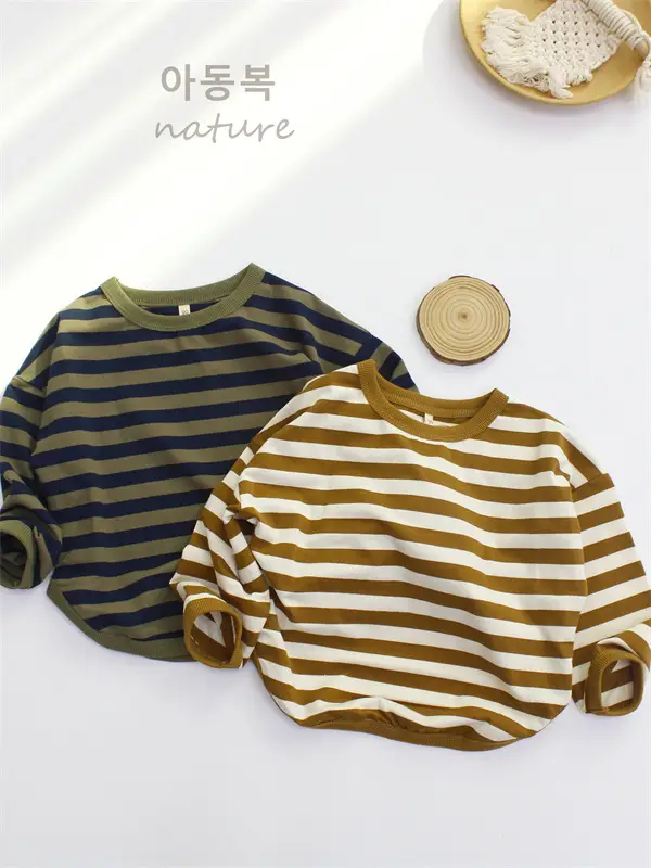2026 Kids Striped T-Shirt Boys Base Korean Style Round Neck - Image 3