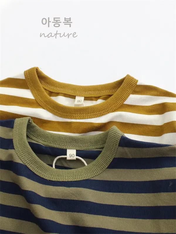 2026 Kids Striped T-Shirt Boys Base Korean Style Round Neck - Image 4