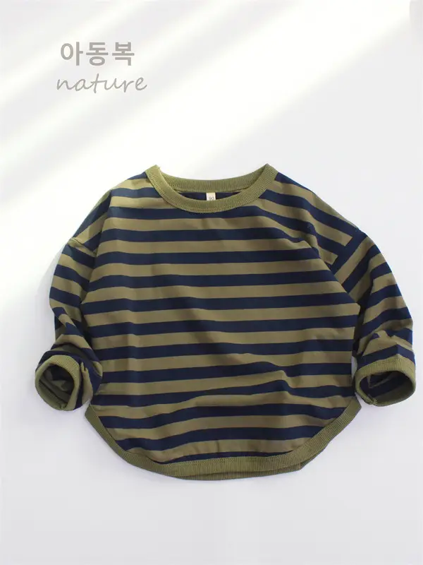 2026 Kids Striped T-Shirt Boys Base Korean Style Round Neck - Image 6