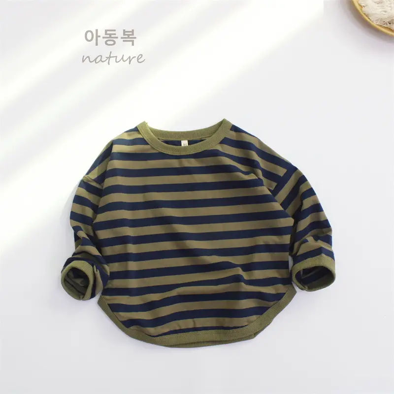 2026 Kids Striped T-Shirt Boys Base Korean Style Round Neck — feature 10