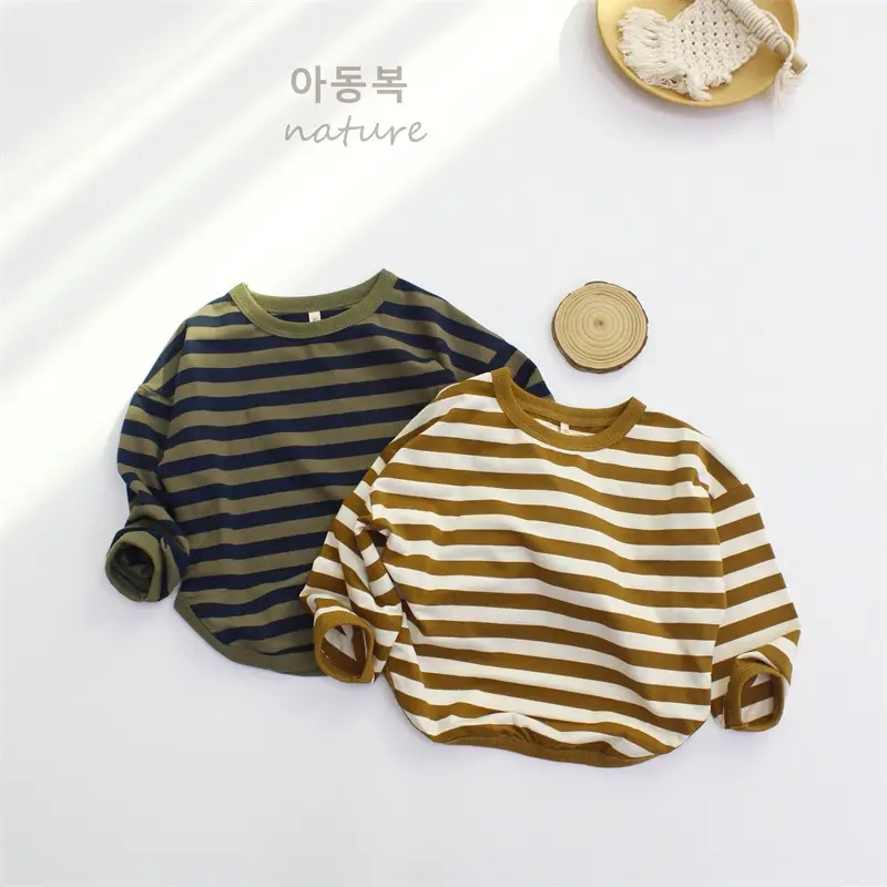 2026 Kids Striped T-Shirt Boys Base Korean Style Round Neck — feature 4
