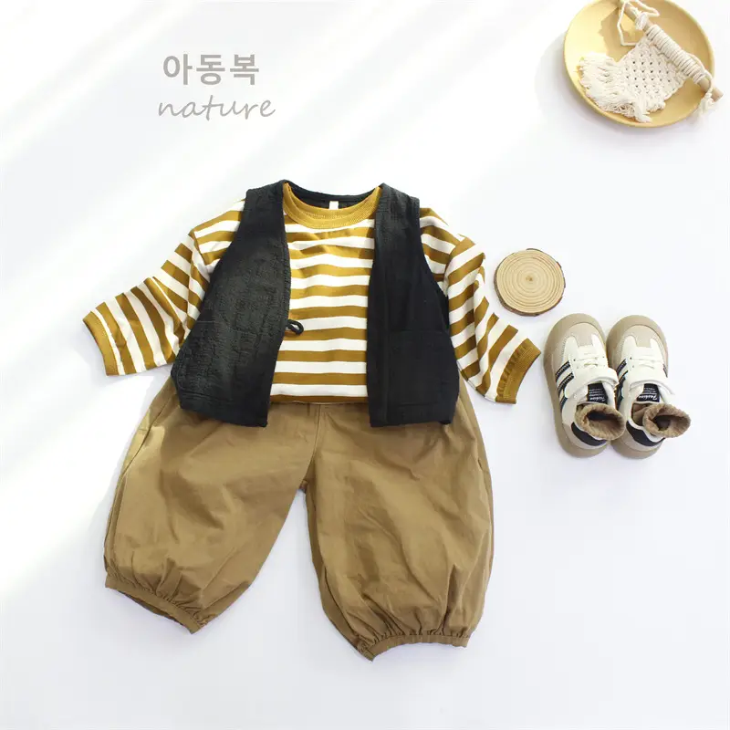 2026 Kids Striped T-Shirt Boys Base Korean Style Round Neck — feature 9