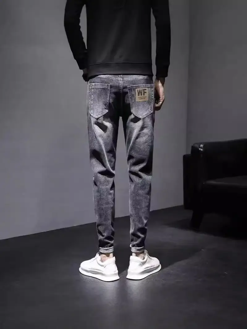Men Slim Fit Skinny Jeans 2024 Stretch Cropped Black