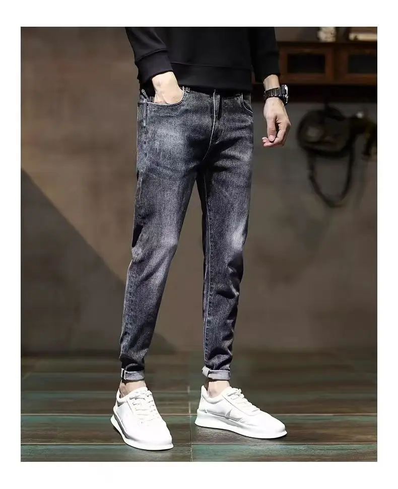 Men Slim Fit Skinny Jeans 2024 Stretch Cropped Black — feature 12