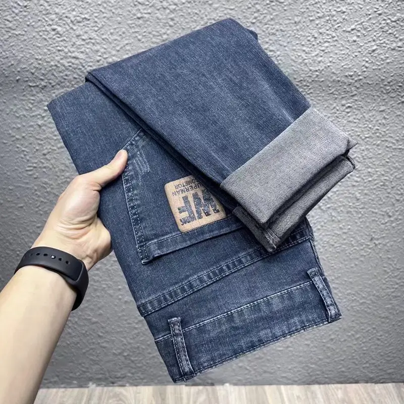 Men Slim Fit Skinny Jeans 2024 Stretch Cropped Black