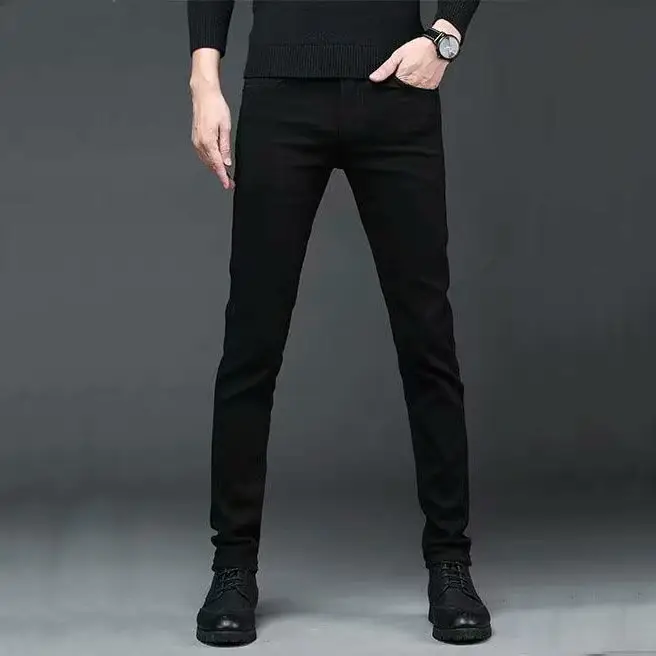 Men Slim Fit Skinny Jeans 2024 Stretch Cropped Black
