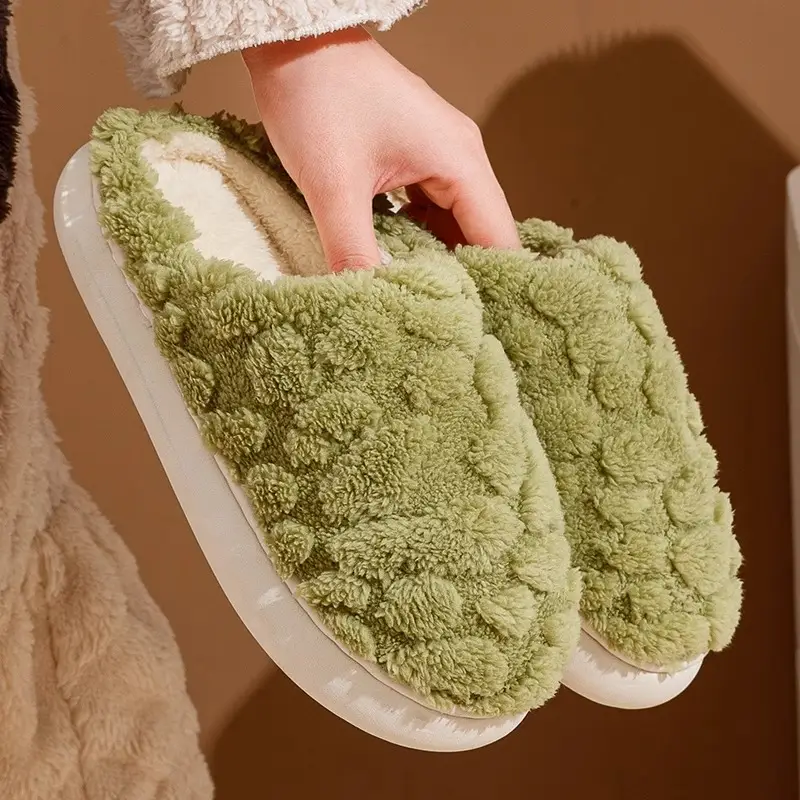 Cotton Slippers Women's 2024 Indoor Warm Dung-feeling Plush Household Winter Anti-slip New Cotton Slippers for Men's Home