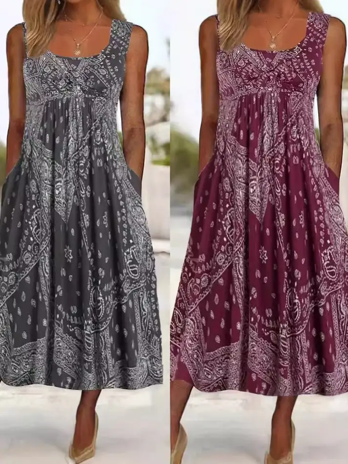 Black Printed Sleeveless Summer Dress Vintage Vessel Style - Image 3