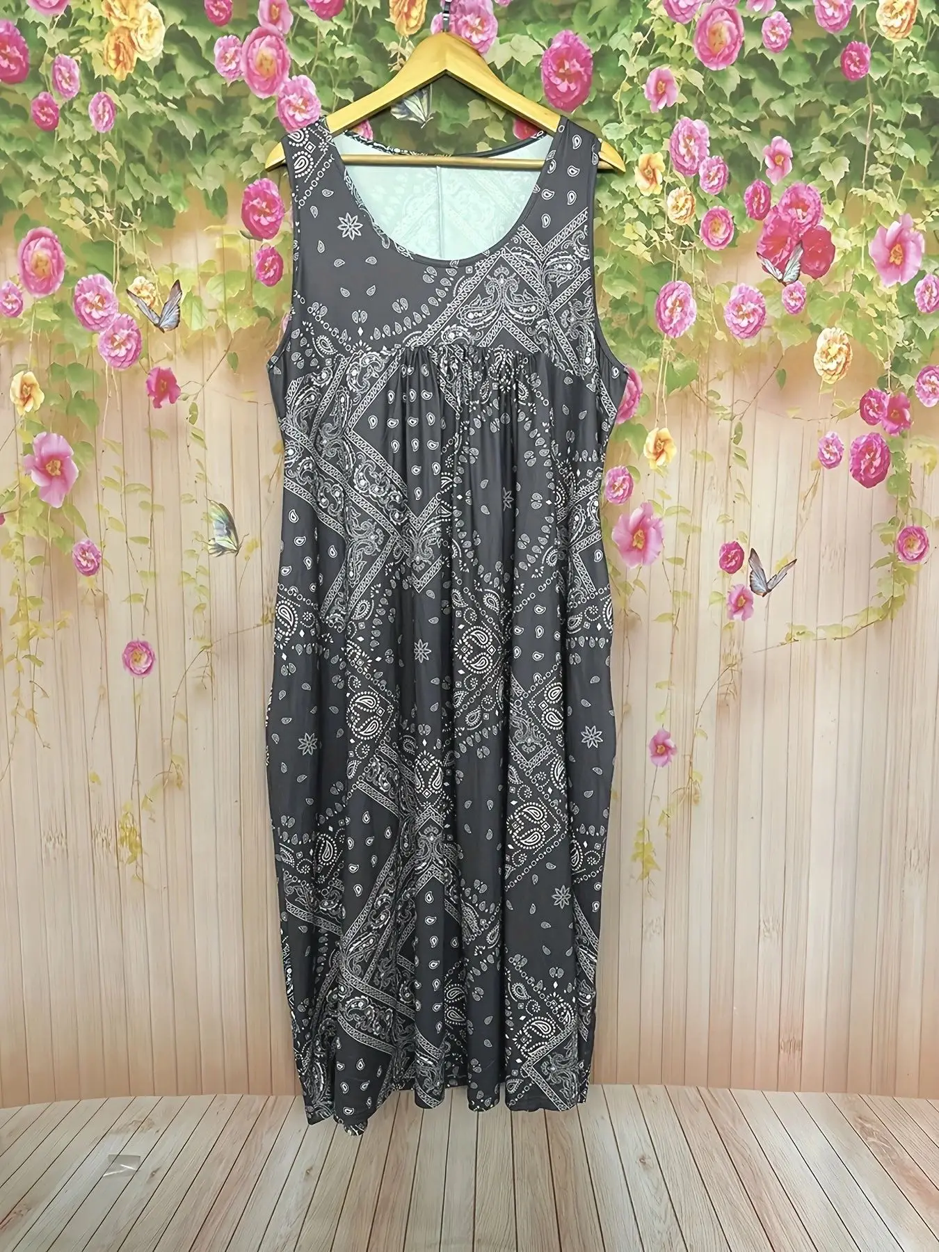 Black Printed Sleeveless Summer Dress Vintage Vessel Style - Image 6
