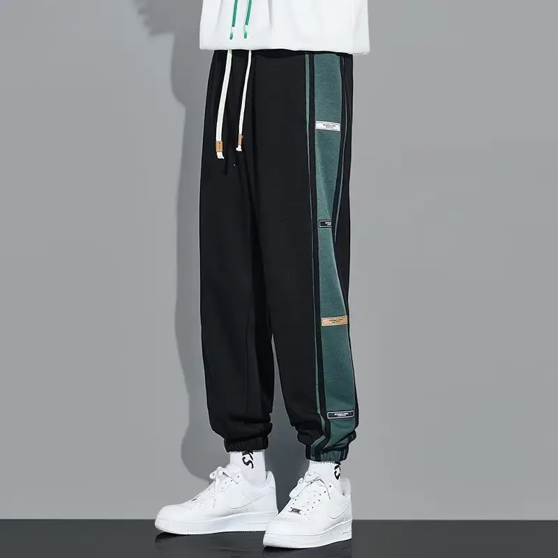 Men Fleece Lined Casual Trousers White Blue Stripes