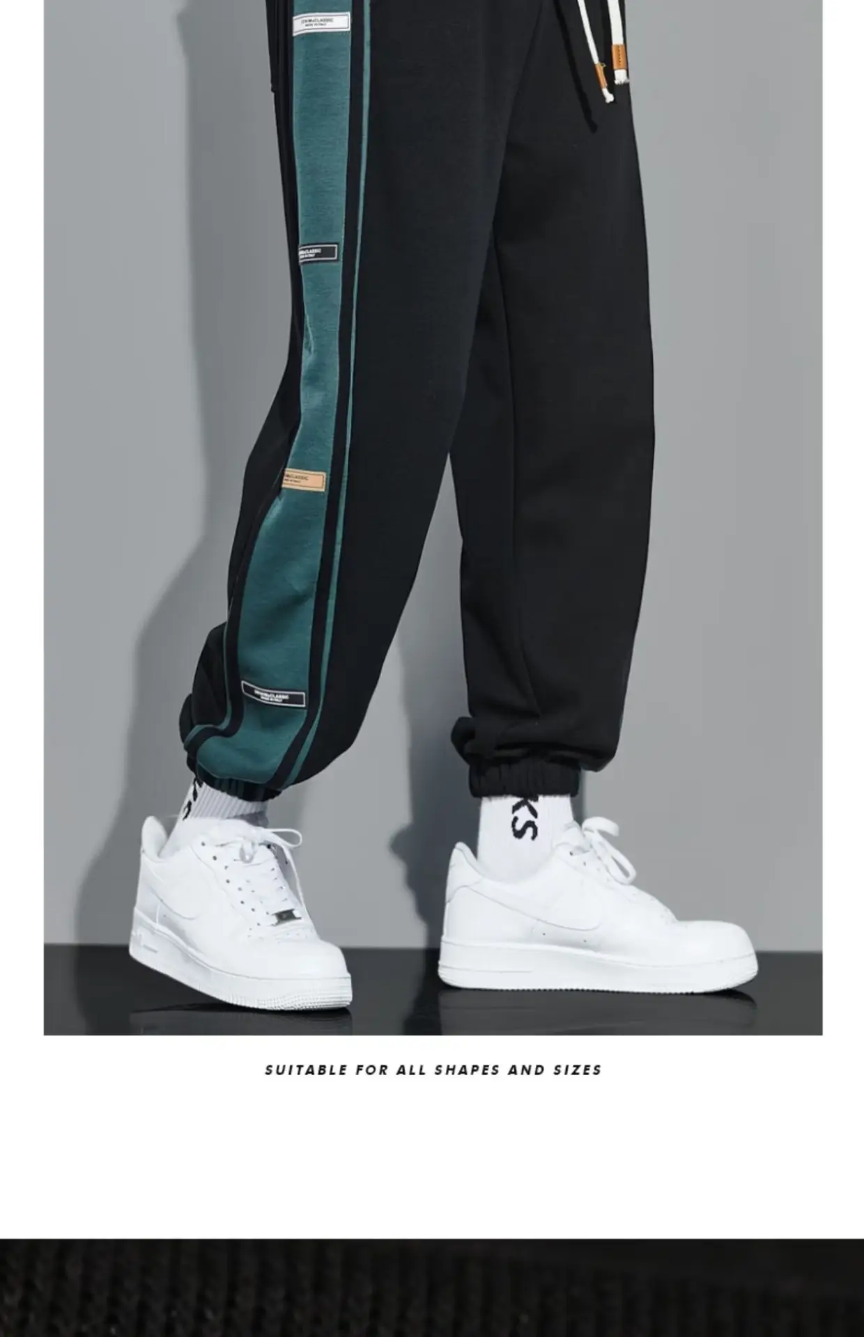 Men Fleece Lined Casual Trousers White Blue Stripes — feature 13