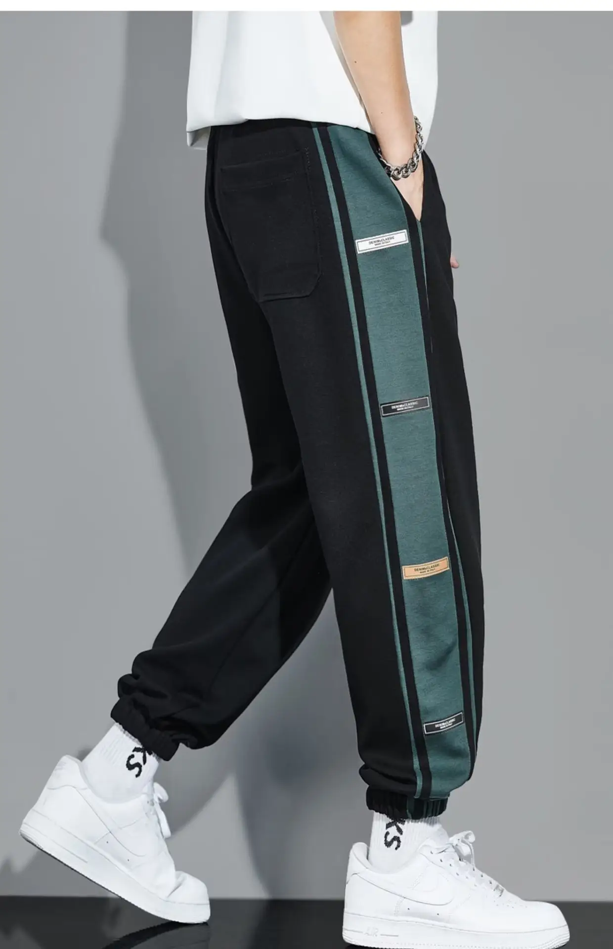 Men Fleece Lined Casual Trousers White Blue Stripes — feature 15