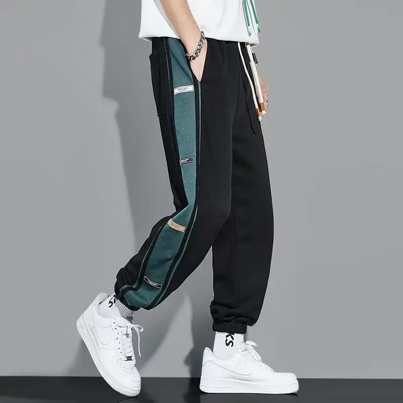 Men Fleece Lined Casual Trousers White Blue Stripes — feature 2